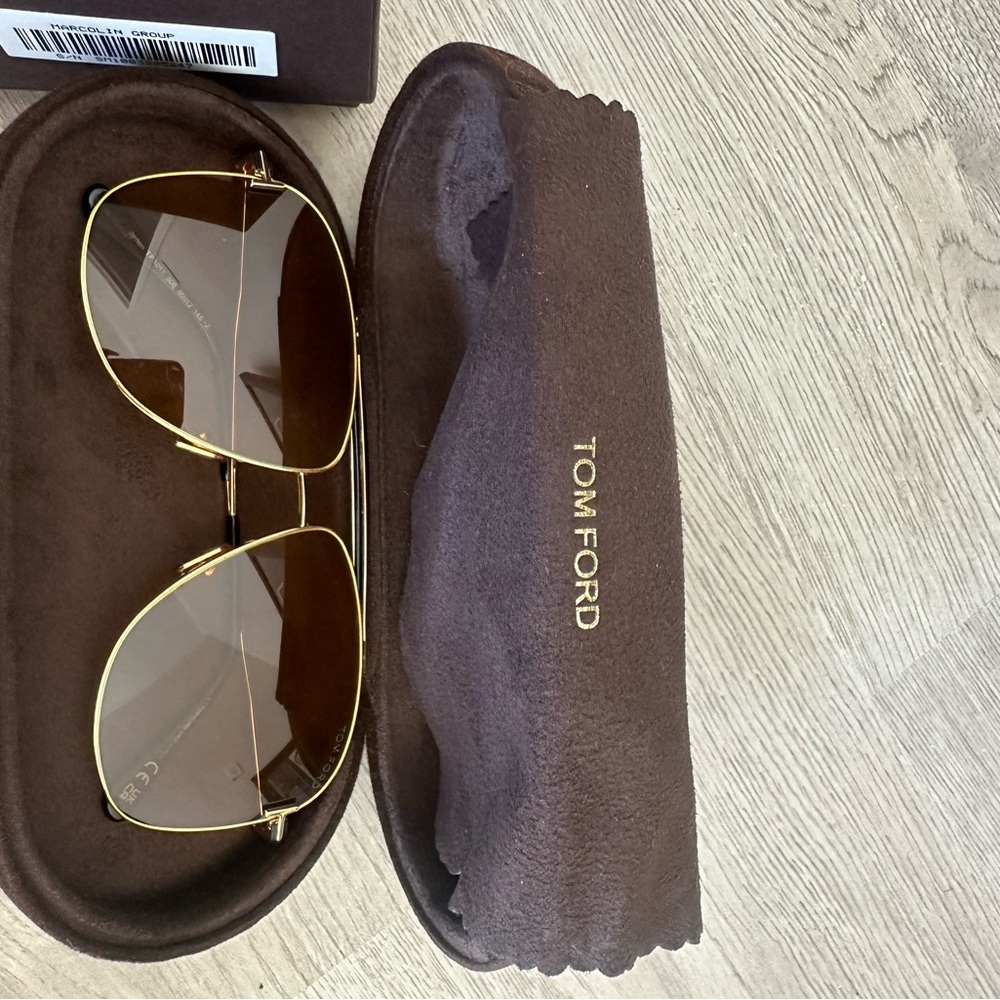Tom Ford Gold Frame Brown Lens Aviator Sunglasses with Branded Case